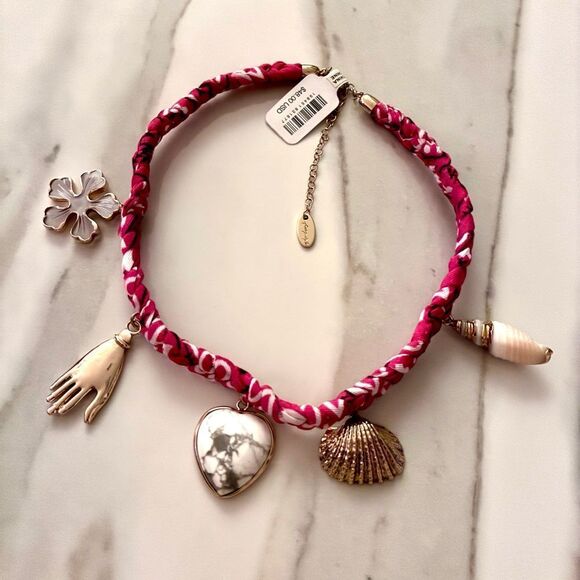 Only 1 Left! NWT Free People Sky Charm Pink Bandana Necklace - Picture 2 of 5